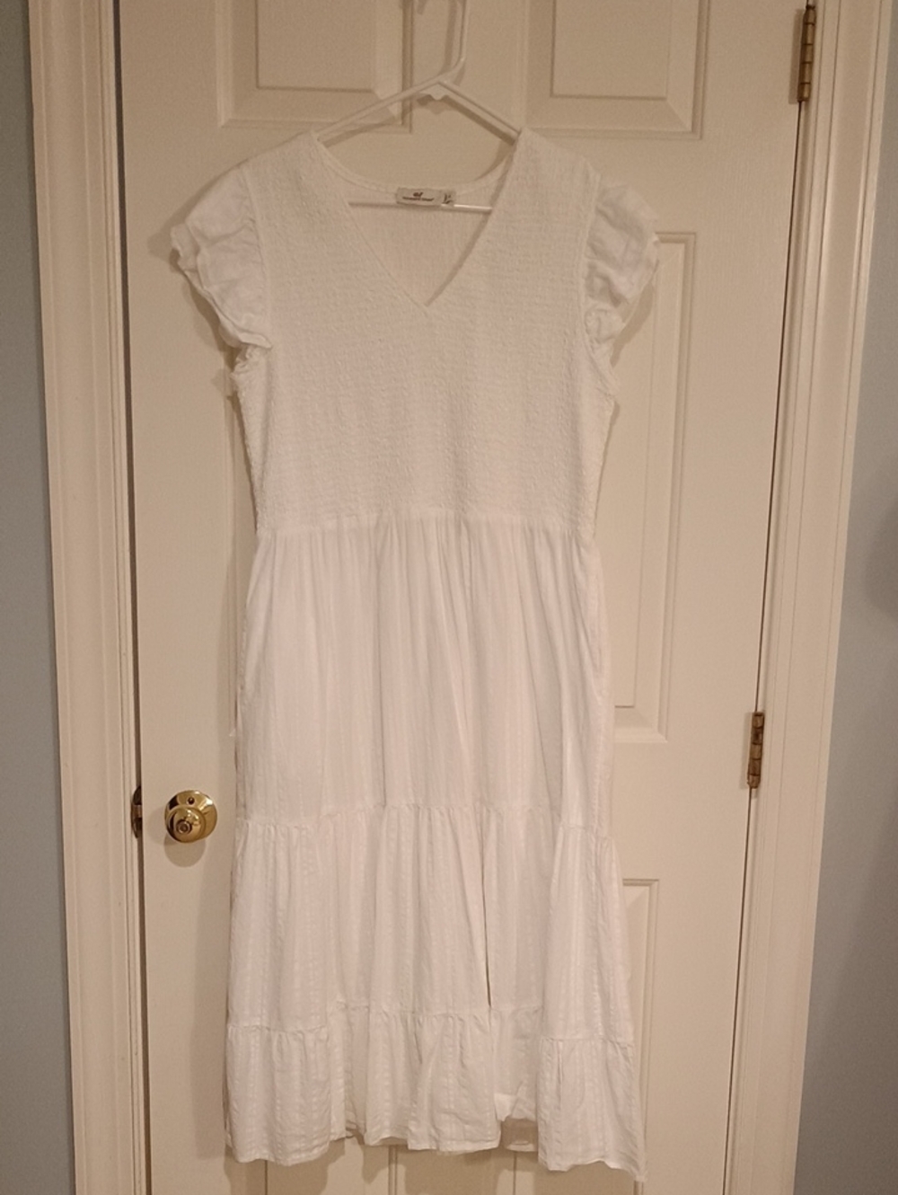 Vineyard Vines White Smocked Midi Dress